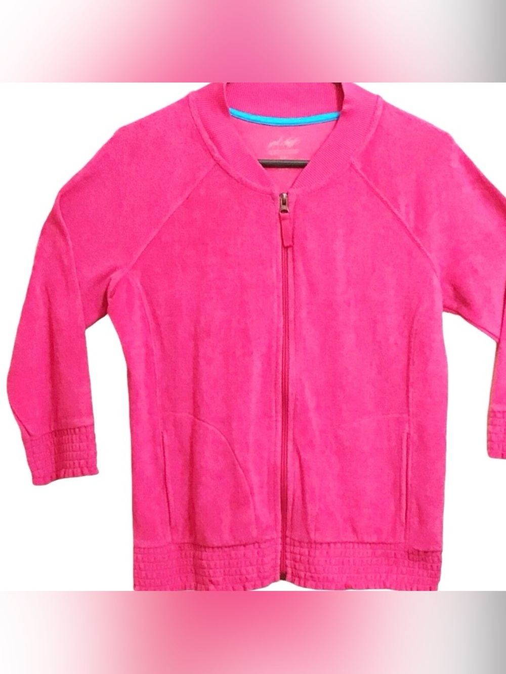 Lord and Taylor womens size small pink Terry zip up jacket cardigan 3/4 sleeve